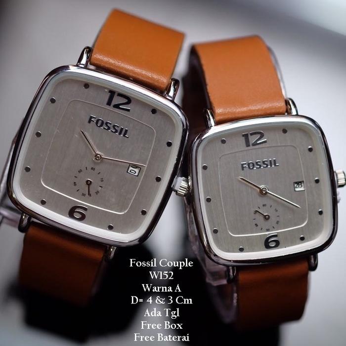 Jam Tangan Pasangan / Couple Murah Fossil Kotak Brown Ring Silver