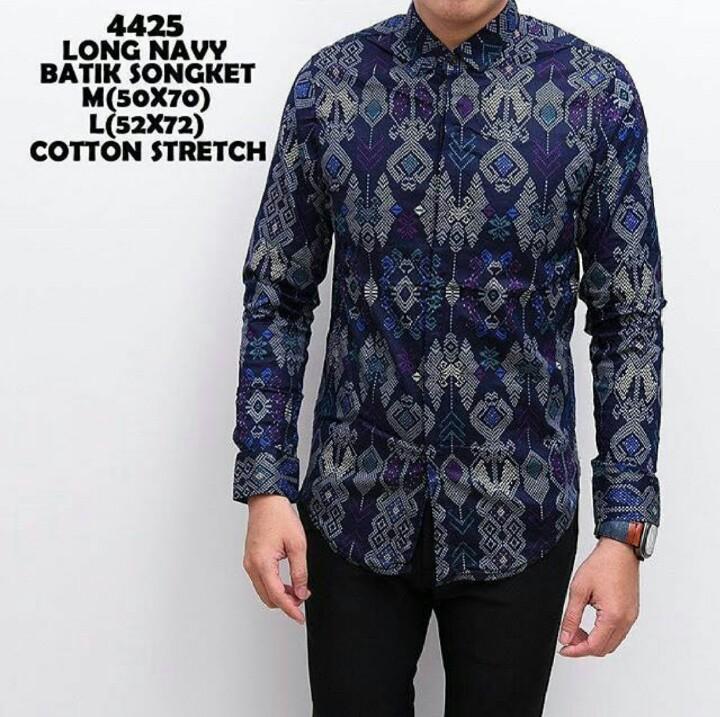 bajuku murah long navy batik songket 4425 long slevees short slevees kemeja tangan panjang kerah lipat batik casual format kerja kantor distro atasan pria fashion pria kaos oblong superhero banana