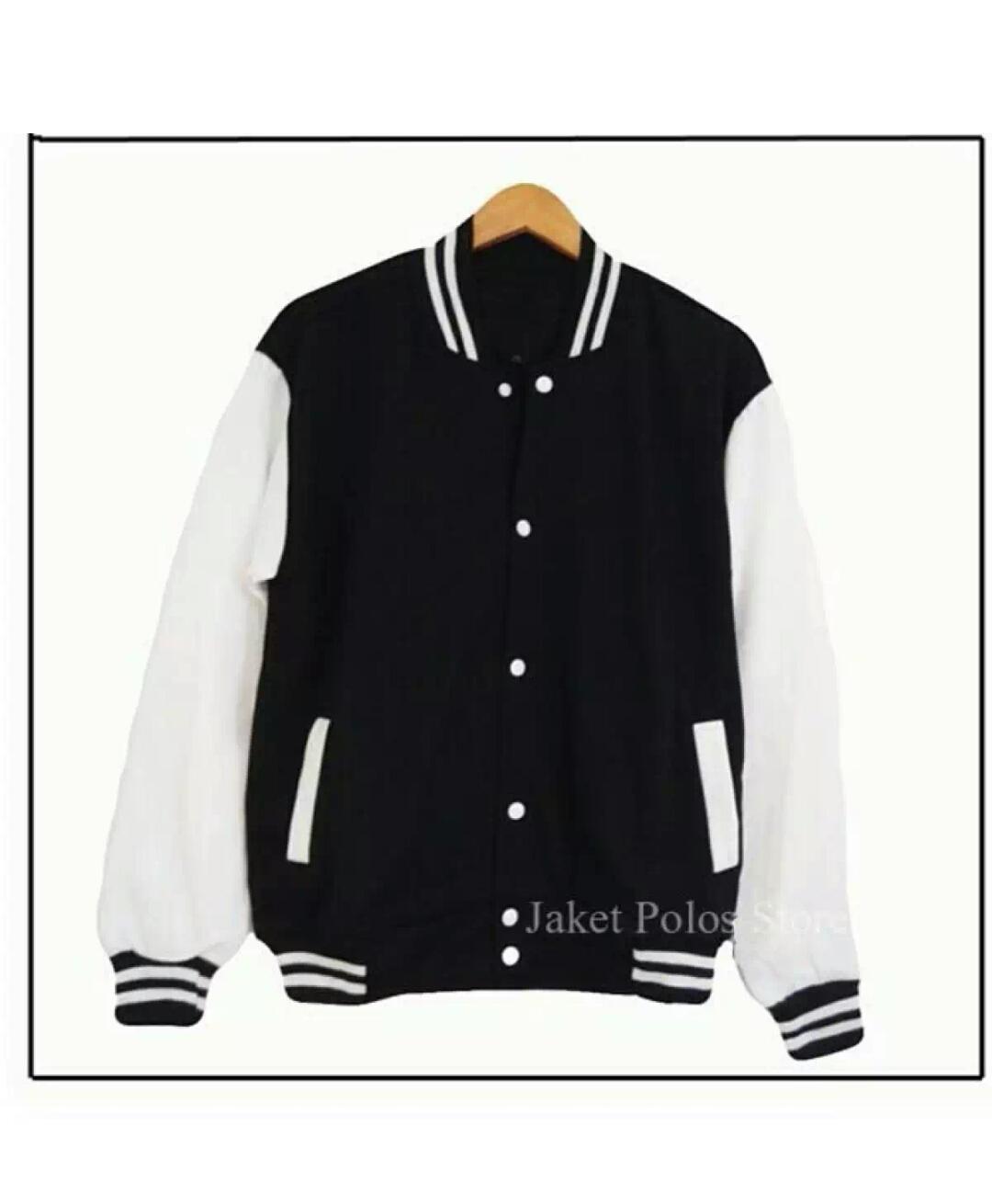 JAKET BASEBALL VARSITY HITAM PUTIH POLOS