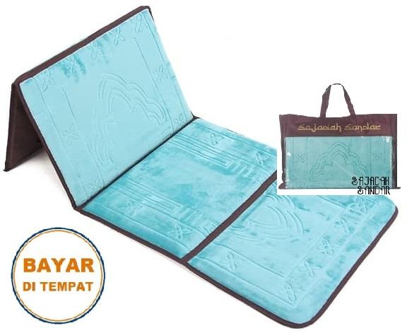(BIRU) 1 Sajadah Sandar Surabaya 100% Premium Quality Sajadah Lipat Portable Beludru
