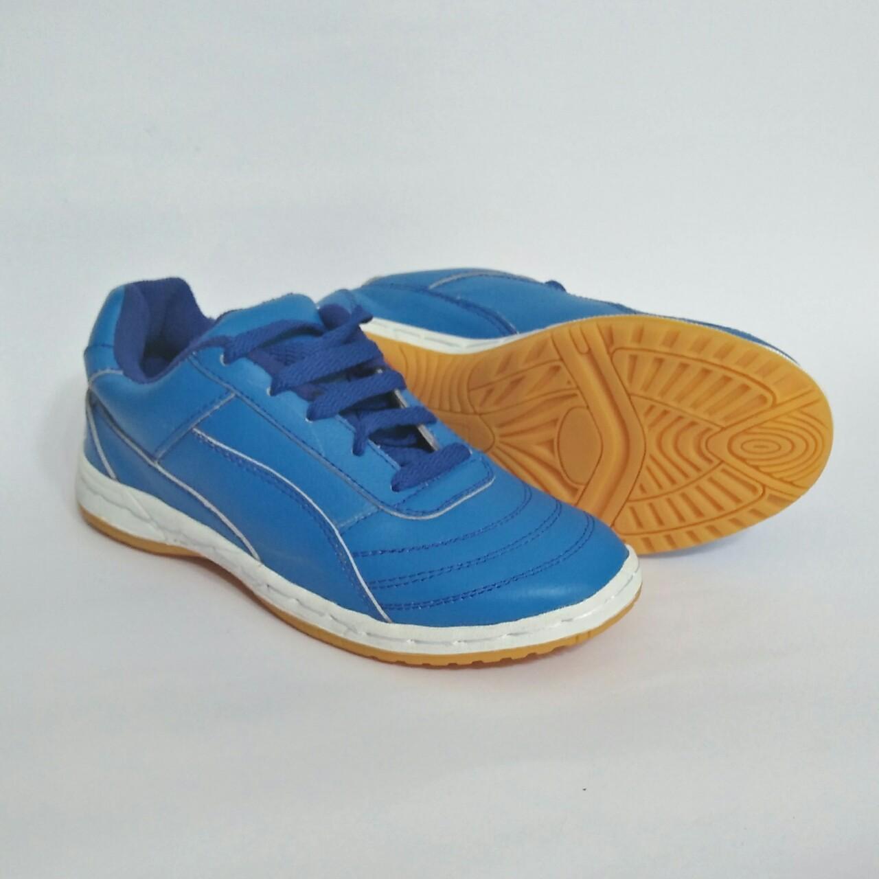 SEPATU FUTSAL KULIT ASLI WARNA BIRU POLOS