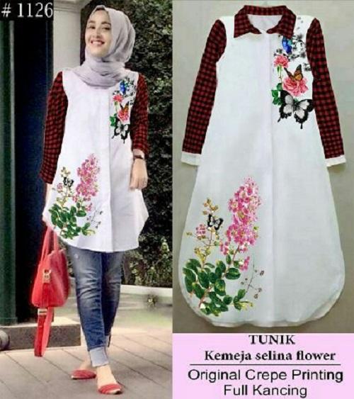 HRV Shop Tunik Wanita Selina / Baju Wanita / Blouse Korea / Atasan Wanita / Baju Formal / Kemeja Wanita / Kemeja Formal / Atasan Muslim / Kemeja Cewek Tunik / Kemeja Kerja