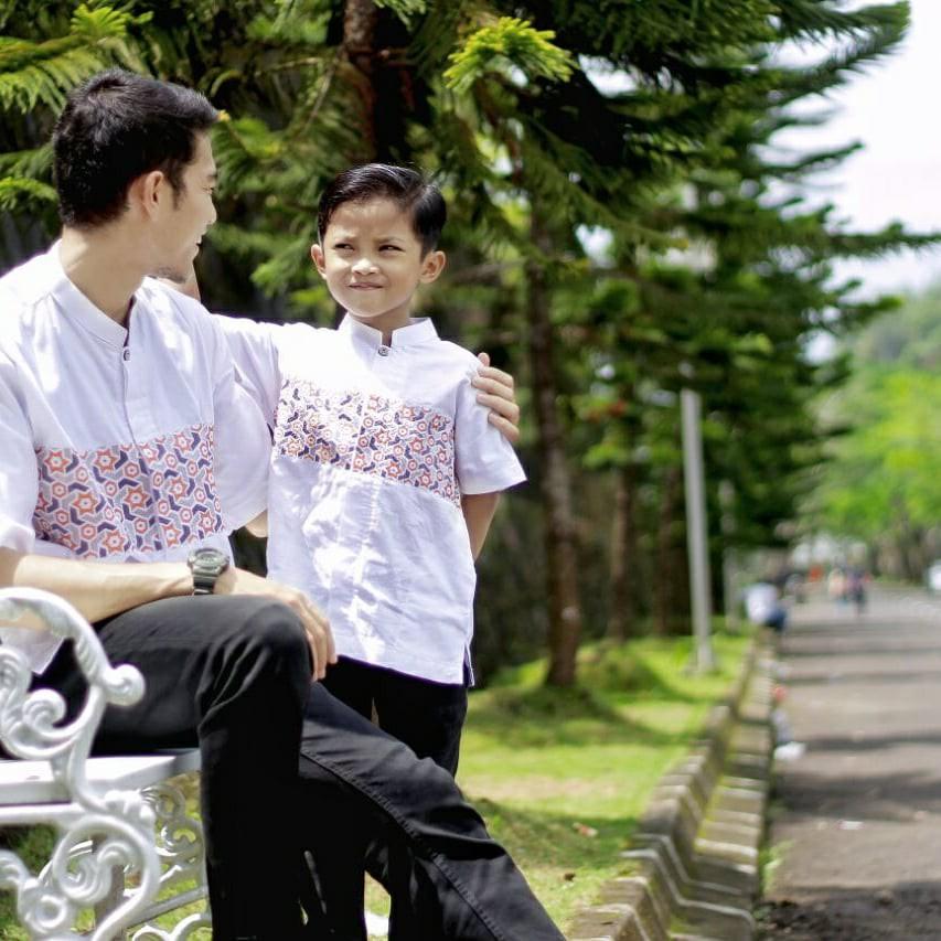 COUPLE AYAH DAN ANAK BAJU KOKO AL HARAMAIN C06 - WARNA PUTIH LENGAN PENDEK ADEM Dewasa