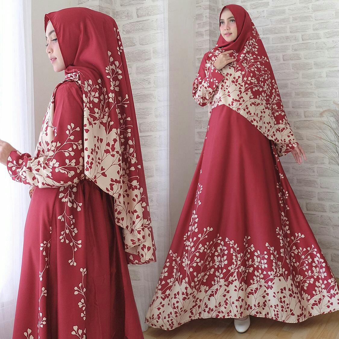 369 Baju Muslim Gamis Wanita Lista Syari Bahan Maxmara Motif Bunga Asli - Gratis Bergo