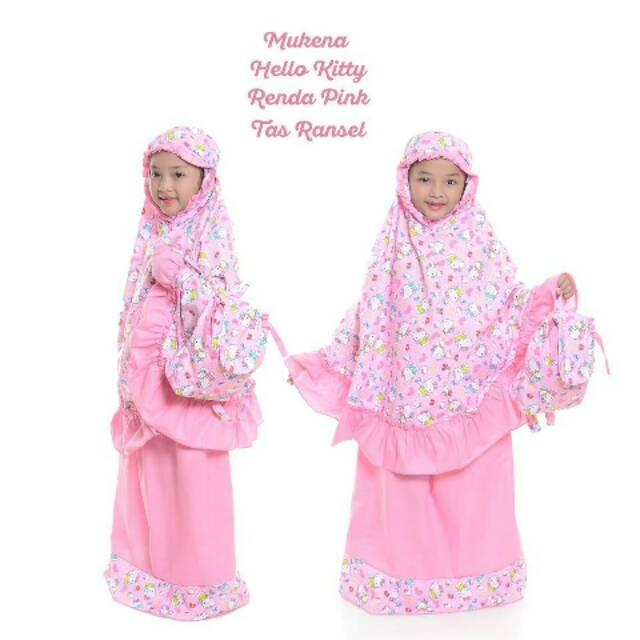 MUKENA ANAK HELLO KITTY RENDA PINK TAS RANSEL/ GROSIR SUPPLIER AGEN RESELLER TASIK TERMURAH TERLARIS L