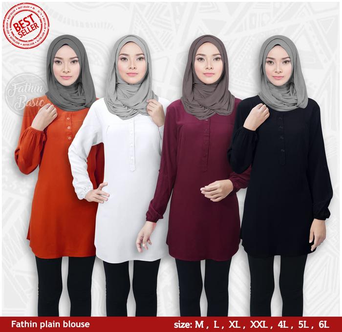 Blus muslim polos tunik baju atasan wanita / blouse jumbo / all size - Custom, M L XL XXL
