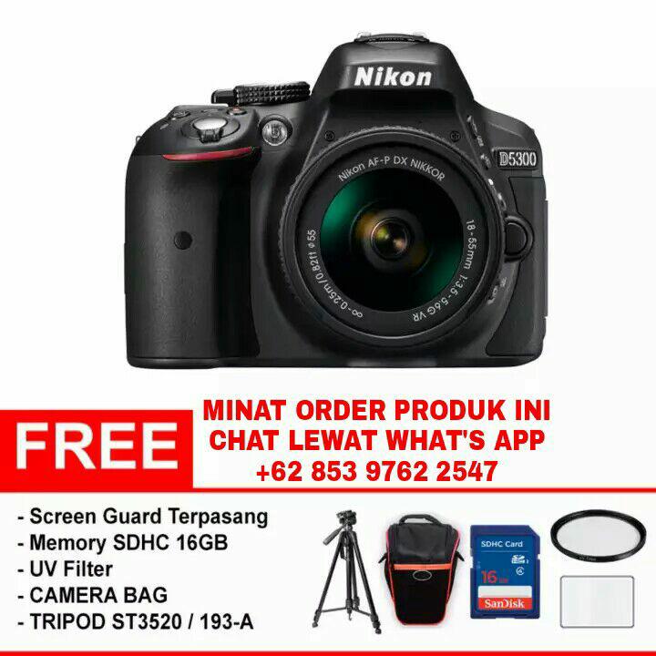 NIKON D5300 + AF-P DX NIKKOR 18-55mm f/3.5-5.6G VR (Paket Super Lengkap) - Hitam - Original