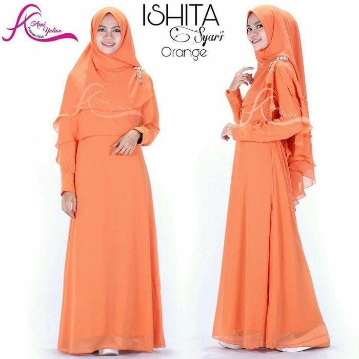 ishita gamis busana muslim polos ceruty eklusif simple elegan ori