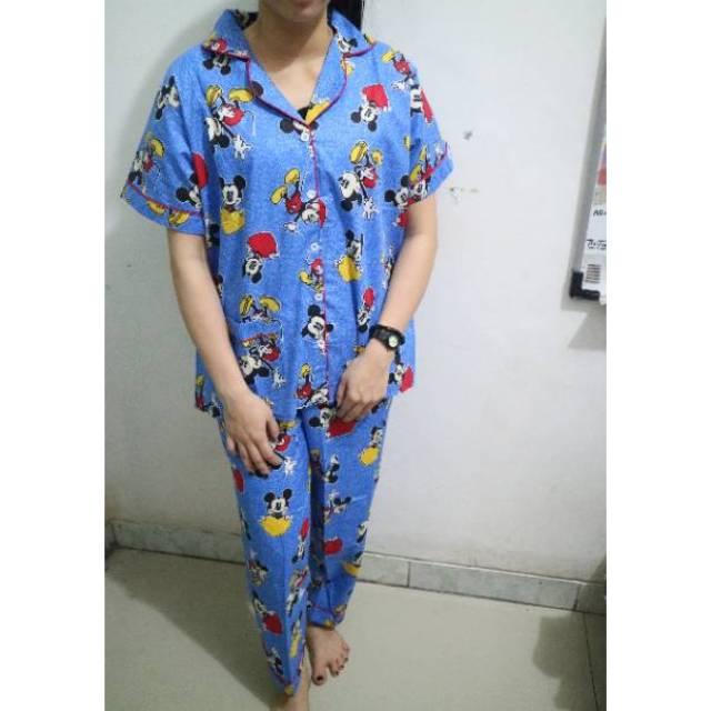 RX Fashion Piyama Pajamas CP Mickey Mouse Love Bahan Katun Jepang Fit L 1R