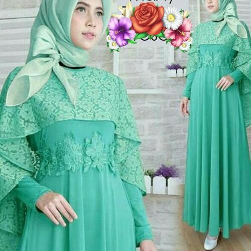 maxi githa tosca variasi brukat dan bunga timbul gamis dres muslim