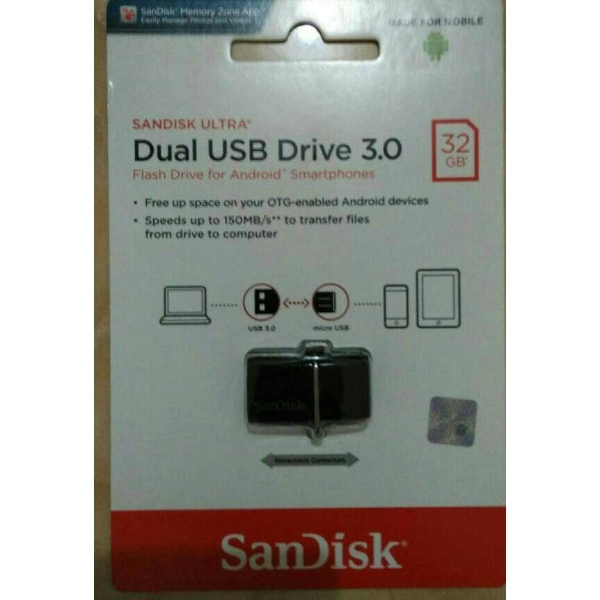 Sandisk Flashdisk Dual Drive Usb 3.0 32GB Ultra USB OTG 130Mb/S FD