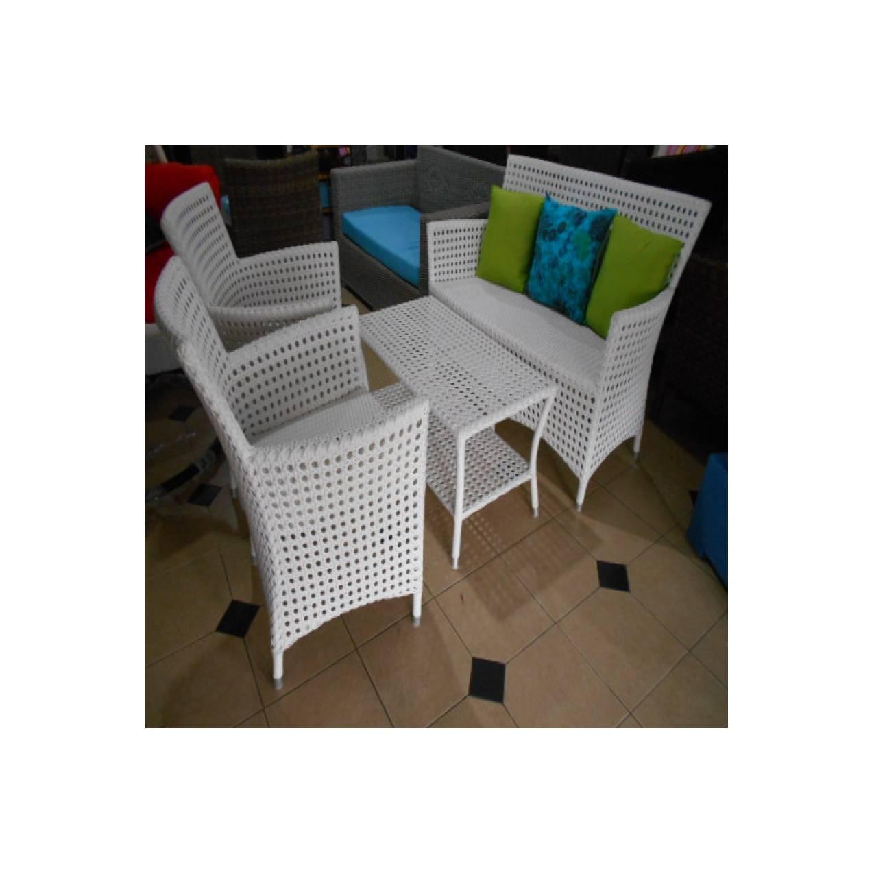 set kursi living/tamu rotan syntetic white chic blue bogor cibinong