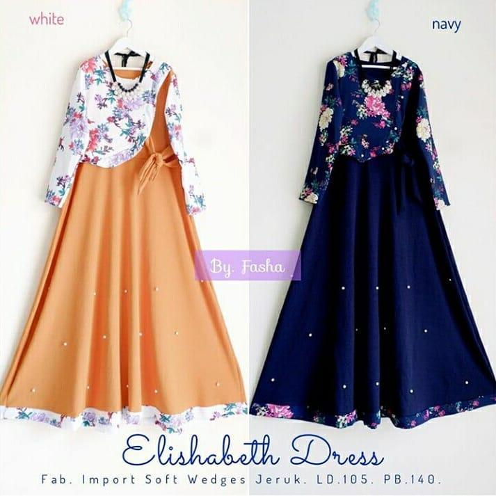 Baju Original Elishabeth Dress Wolfice Mix Bunga Gamis Panjang Wanita Muslim Pakaian Cewek Gaun Muslimah Hijab Terbaru