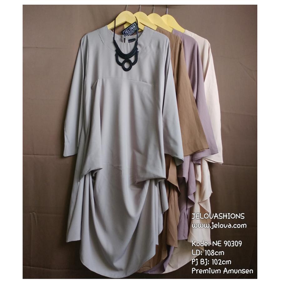 Jelova Atasan Baju Wanita Semi Dress Blouse Tunik Formal NE-90309 - Brown