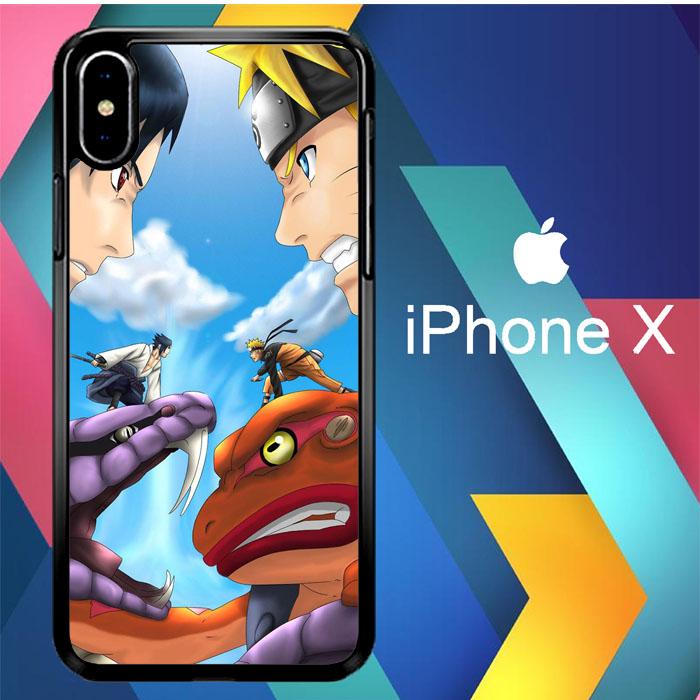Casing iPhone X Custom Hardcase sasuke uchiha vs naruto uzumaki final battle Z0687 Case Cover