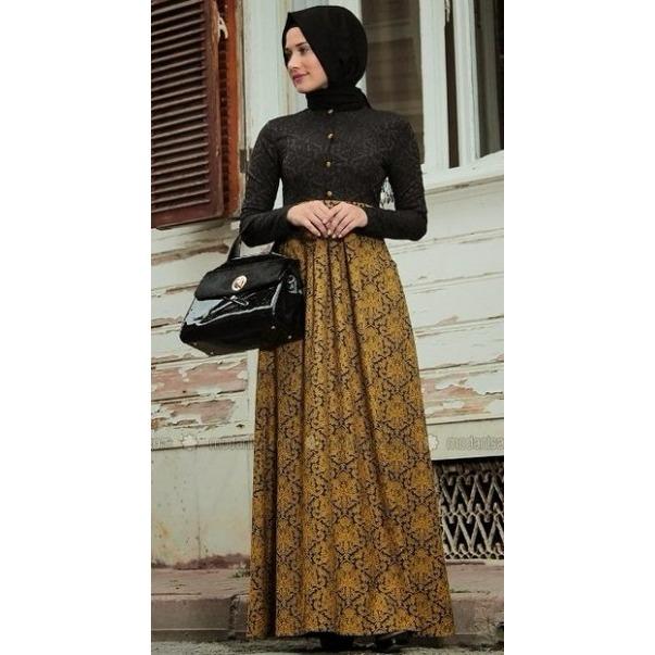 Model Baju Gamis Batik Kombinasi Brokat