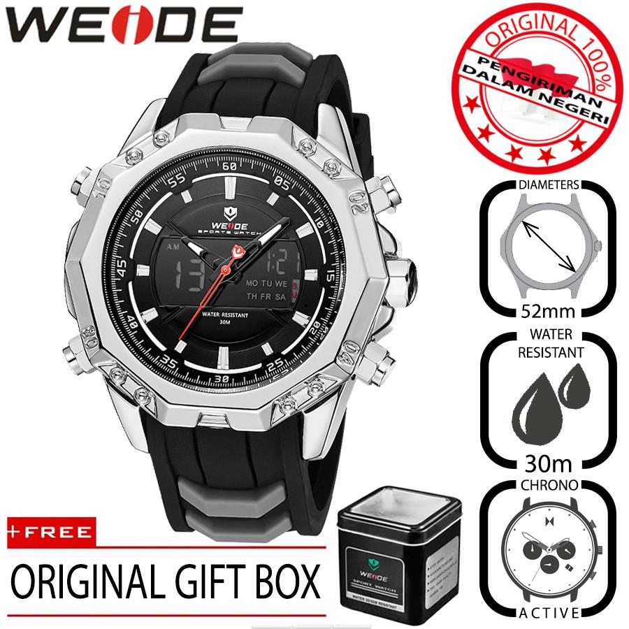 Weide 6406 Jam Tangan Pria Sport Premium Analog Quartz - Digital Silikon PU 52 mm - Anti Air 30 M - Active Chronograph Watches