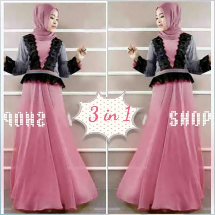(JNH Shop) Busana Muslim Xl Gamis Princess Zahra Set Gamis Pesta Jersey Import