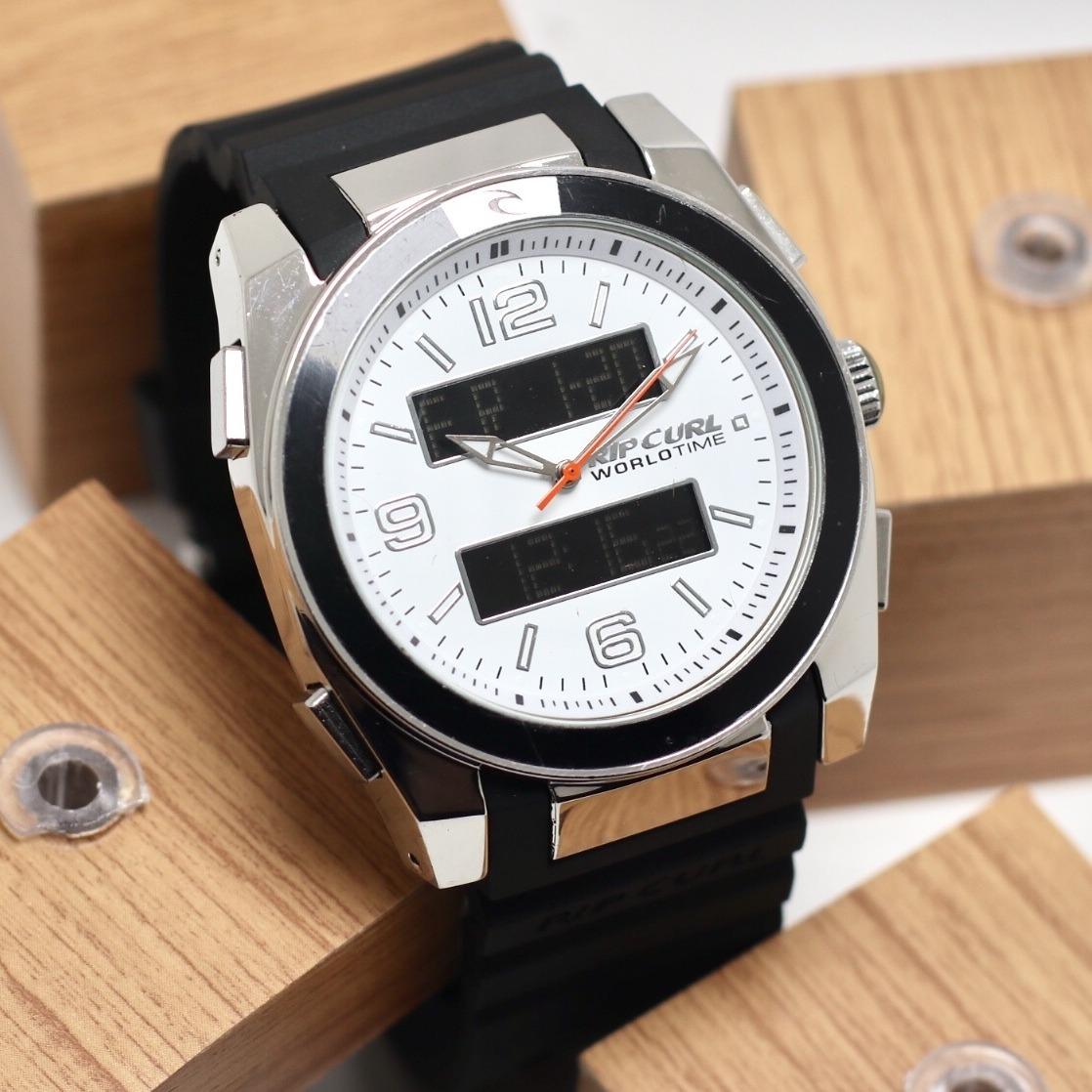 Jam tangan Pria Rubber strap ( Ripcurl ) Design Exclusif Leather Strap Dual Time