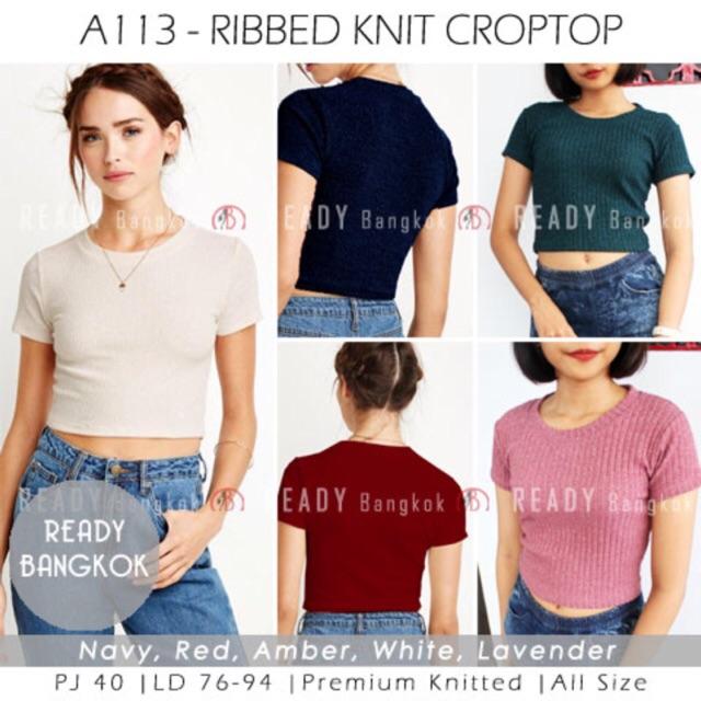 JUAL RUGI SALE PROMO Ribbed Knit Croptop Import Bangkok High Quality Rajut Atasan Wanita Crop Top