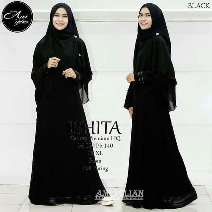 ishita syari setelan gamis ceruty busui polos elegan simple