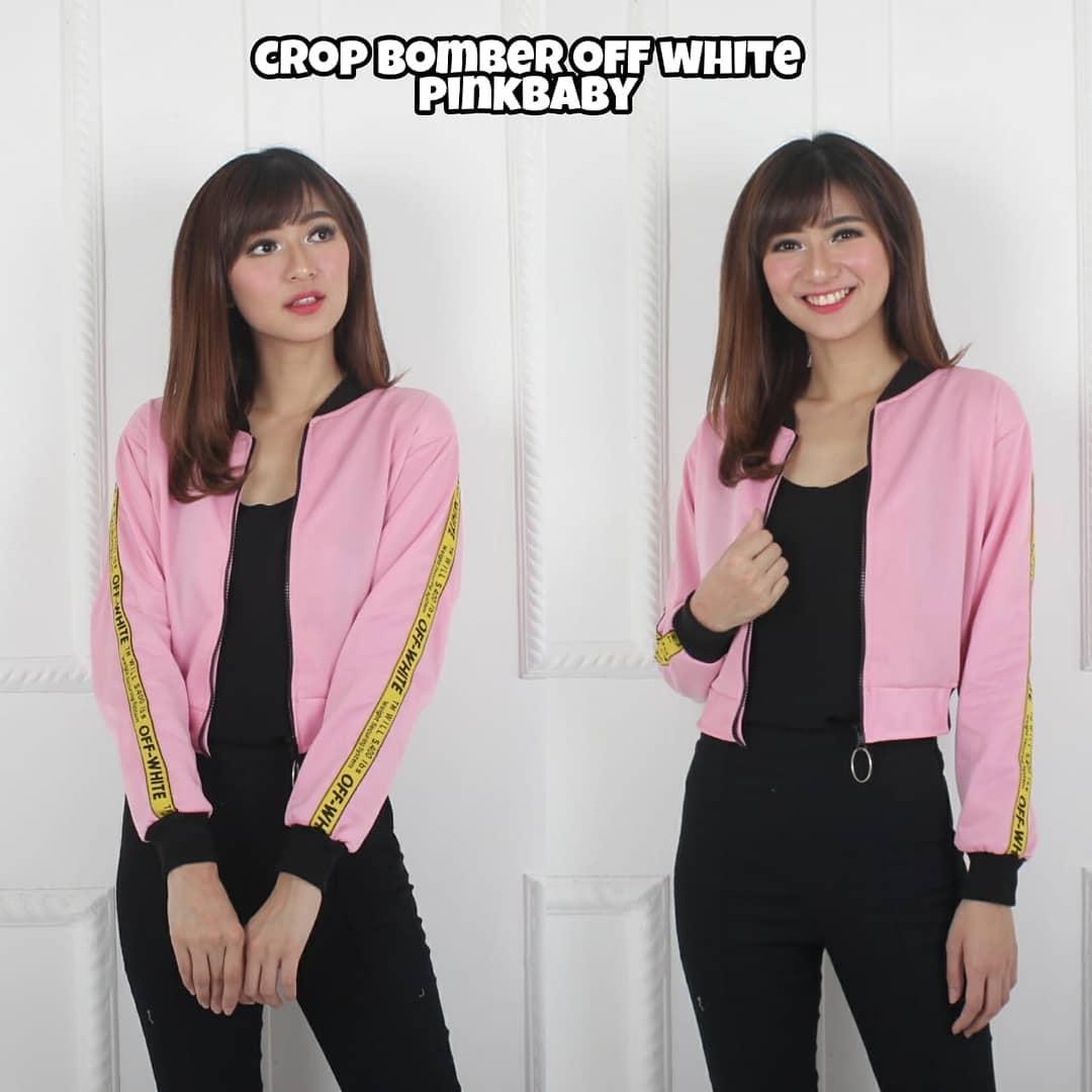 Off White Crop Bomber - Jaket Bomber Crop Wanita