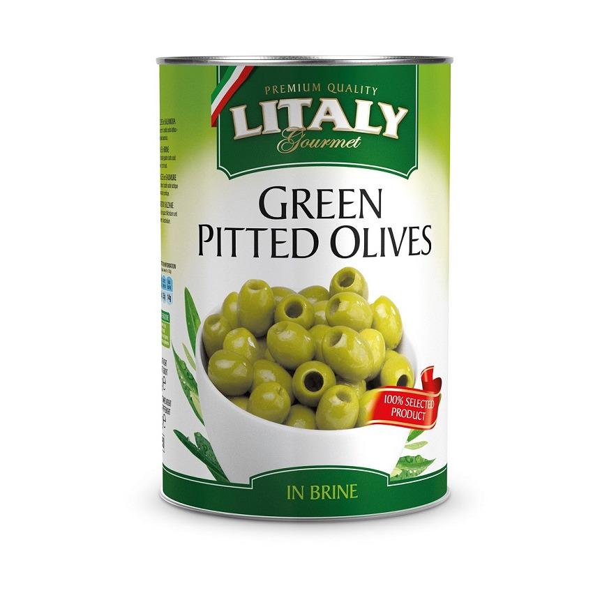 Green Pitted Olives in Brine/Zaitun Hijau 4.2 kg merk Litaly