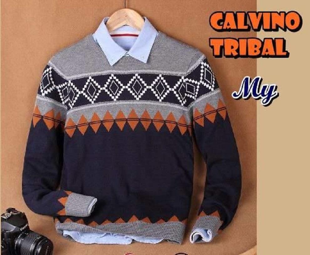 CALVINO TRIBAL / pakaian baju casual pria kerja kantor harian rajut kuliah kampus cowok cowo / atasan alisan rajut pria distro branded / baju kuliah kampus / baju lebaran / sweater rajut