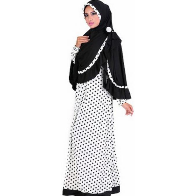 BAJU GAMIS / MUSLIM WANITA JERSEY HITAM KOMBINASI GAREU GJT 4222 KDLGFHJAS