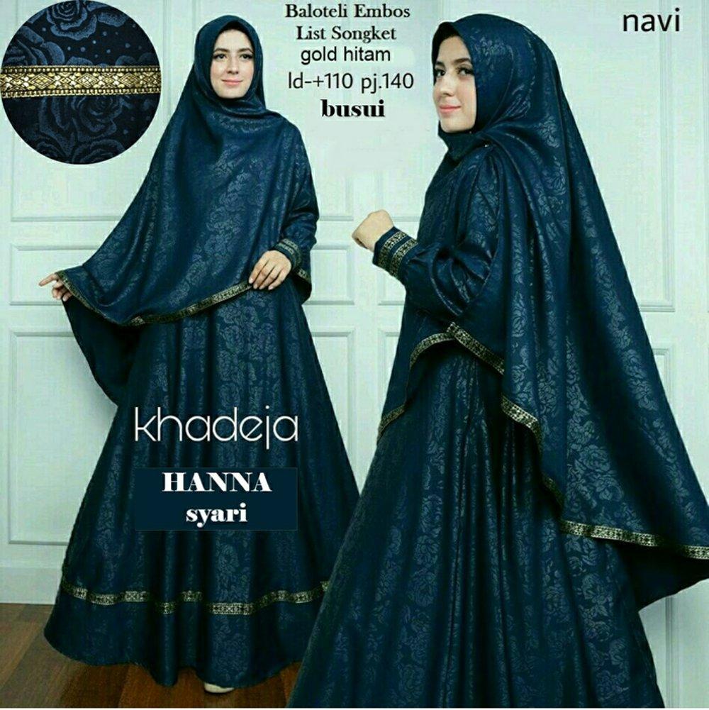Fashion.Area - Hanna Syari Navy - (Dapat Jilbab) / Dress Muslim / Gamis Wanita / Baju Muslim / Hijab Muslim / Fashion Muslim / Syar'i Muslim / Maxi Dress Lengan Panjang / Gamis Modern / Gamis Busui