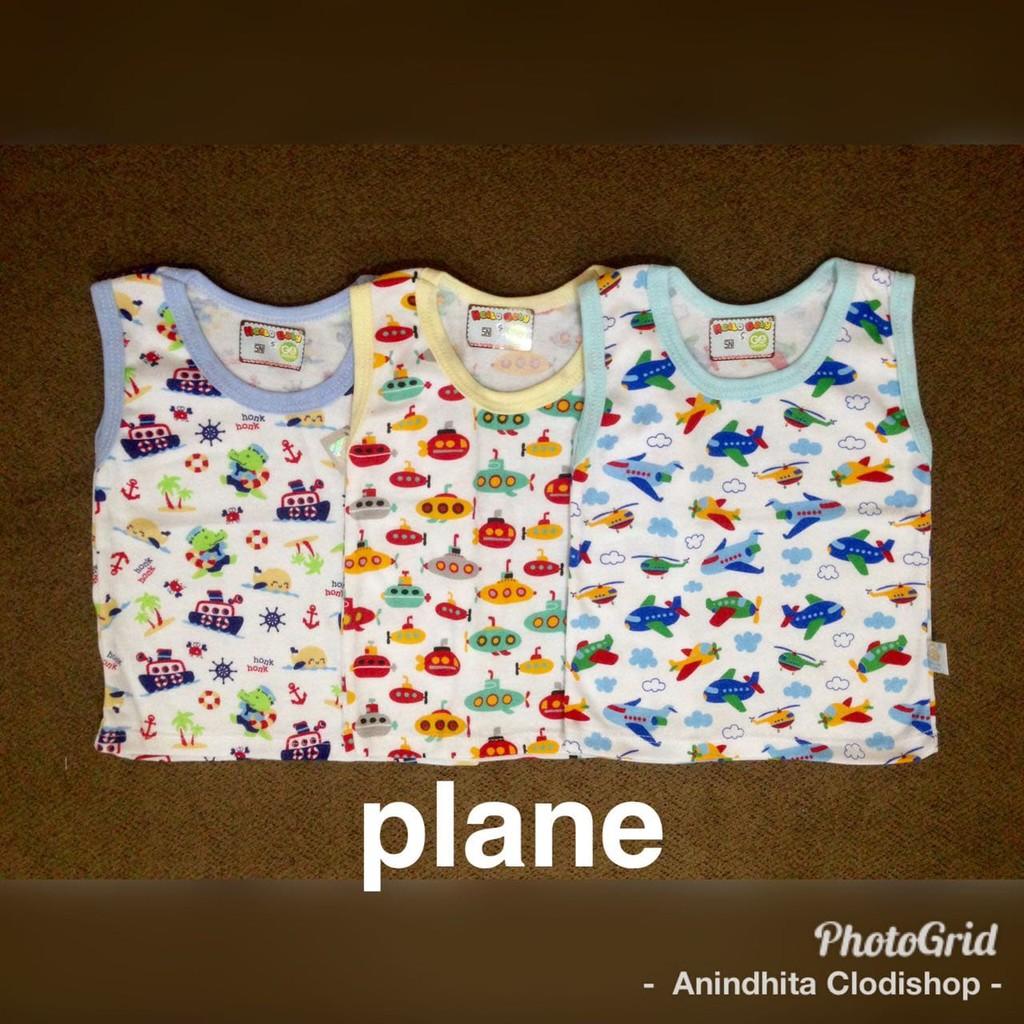 3Pcs Singlet Hello Baby Ukuran L (1-2Thn) Baju Bayi Kaos Bayi