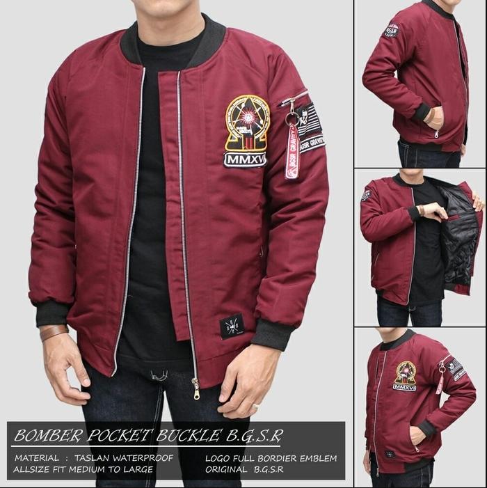 Jaket Bomber Pria BGSR Pocket Maroon/Jaket Pria/Jaket Keren