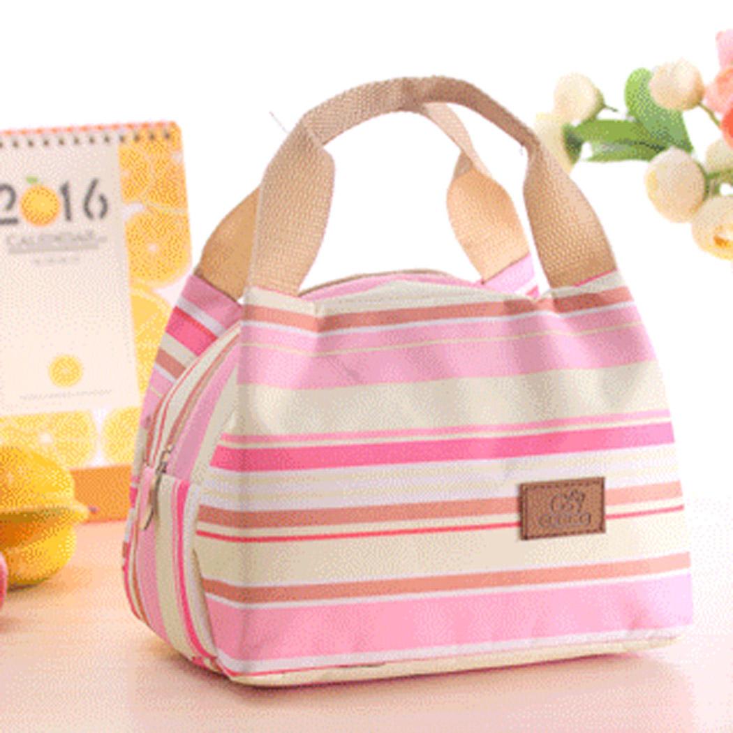 Lunch Cooler Bag motif Salur Kotak Tempat Makan Bekal Aluminium Foil Tas Tahan Panas - PINK - EDW 005