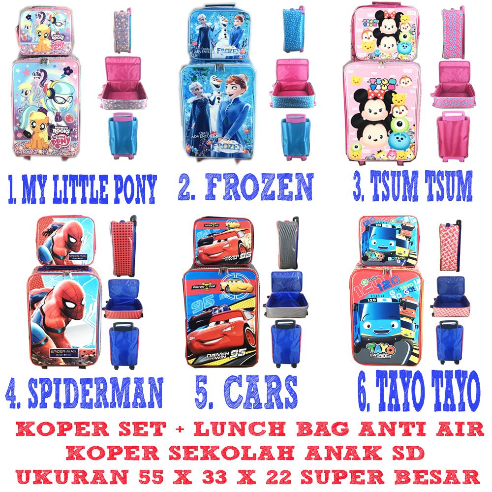 Special Hanya di Lazada BGC Tas Koper Sekolah Anak SD Anti Air Pony Frozen Tsum Tsum Spiderman Cars Tayo JUMBO ( 55 x 33 x 22 ) PILIH VARIAN