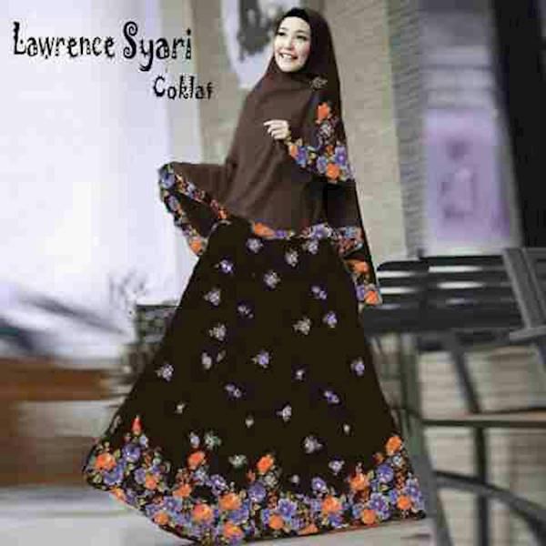 BAJU BUSANA MUSLIM GAMIS LAWRENCE SYARI UNGU MOTIF BUNGA BERGO INSTAN