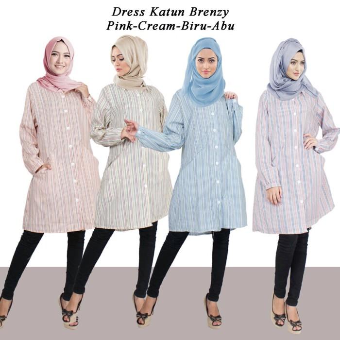 Brenzy Dress Tunik Katun Garis Pelangi Kancing Full Buka