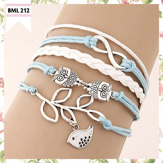 Blink Gelang Retro Multilayer Kombinasi Infinity, Burung Hantu & Daun BML212