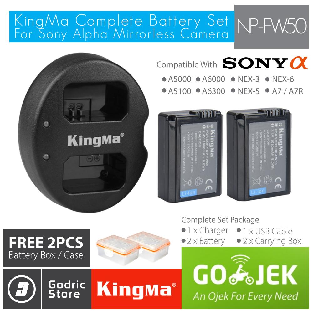 KingMa Paket Complete Battery Charger Set NP-FW50 Sony Alpha A7R A7S A5000 A5100 A6000 A6300 NEX-7 NEX-6 Etc