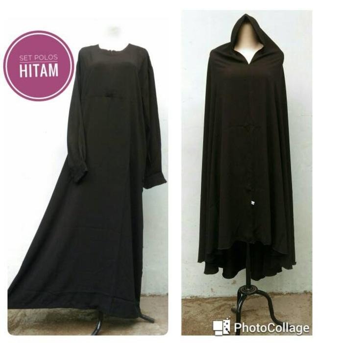 Setelan Gamis Polos Cadar Tali Jilbab warna hitam