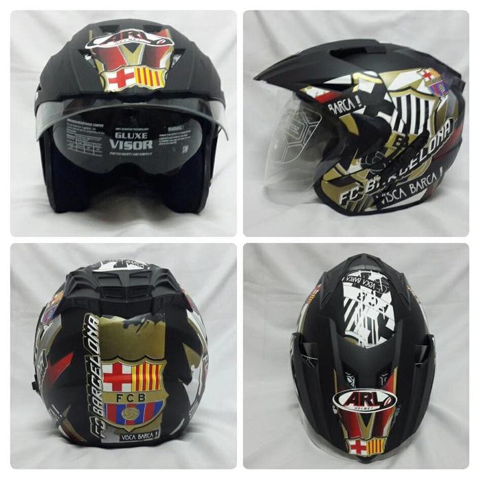 Helm Club Bola Half Face Double Visor Barcelon Hitam Doff.