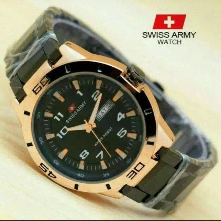 SWISS ARMY JAM TANGAN PRIA BLACK FITUR TANGGAL HARI AKTIF FREE ( BOX SWISS ARMY EKSLUSIVE) BODY STAINLESS ANTI KARAT TALI RANTAI MODEL TERBARU