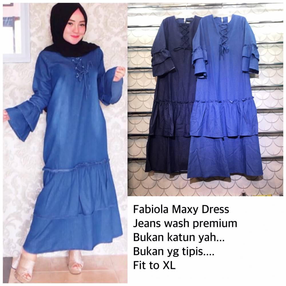 Fabiola Gamis Wanita Jeans Wash Premium / Maxy Dress Cewek / Baju Muslim