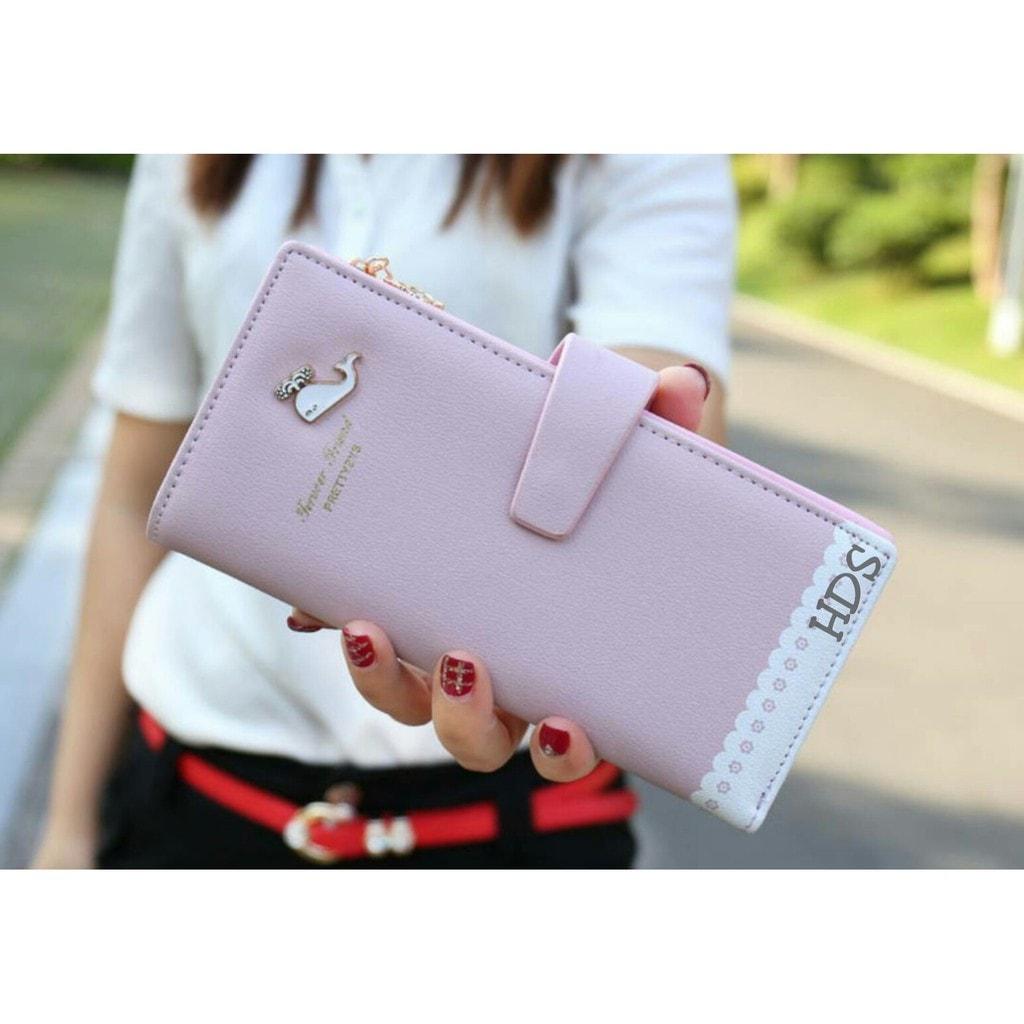 Jual Zipper Wallet / Dompet Lady Wanita / Cewek Fashion Panjang Murah Ungu Promo