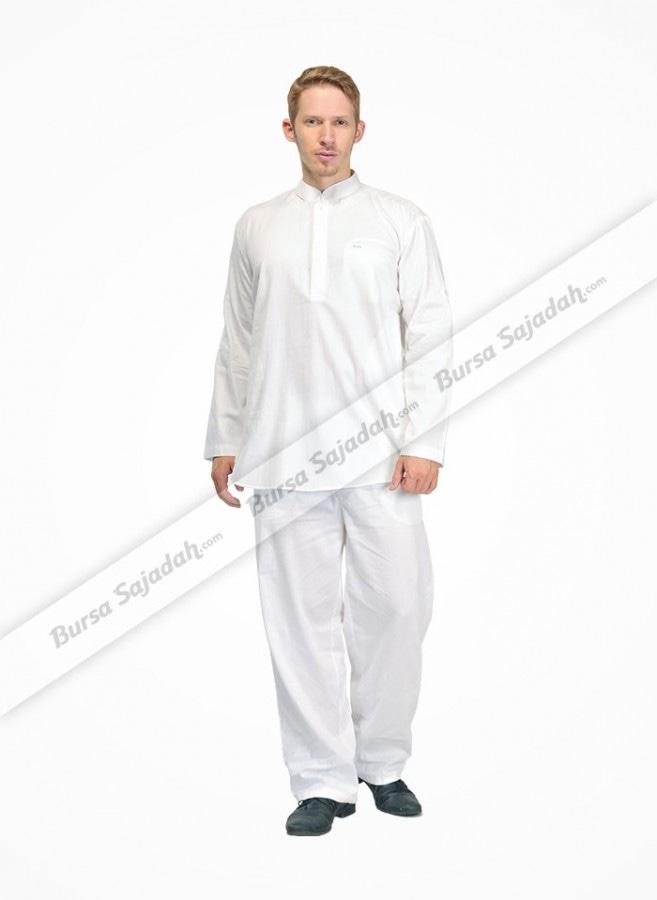 Stelan Baju Koko Muslim Pria Laki laki Warna Putih - Pakistan Thufail