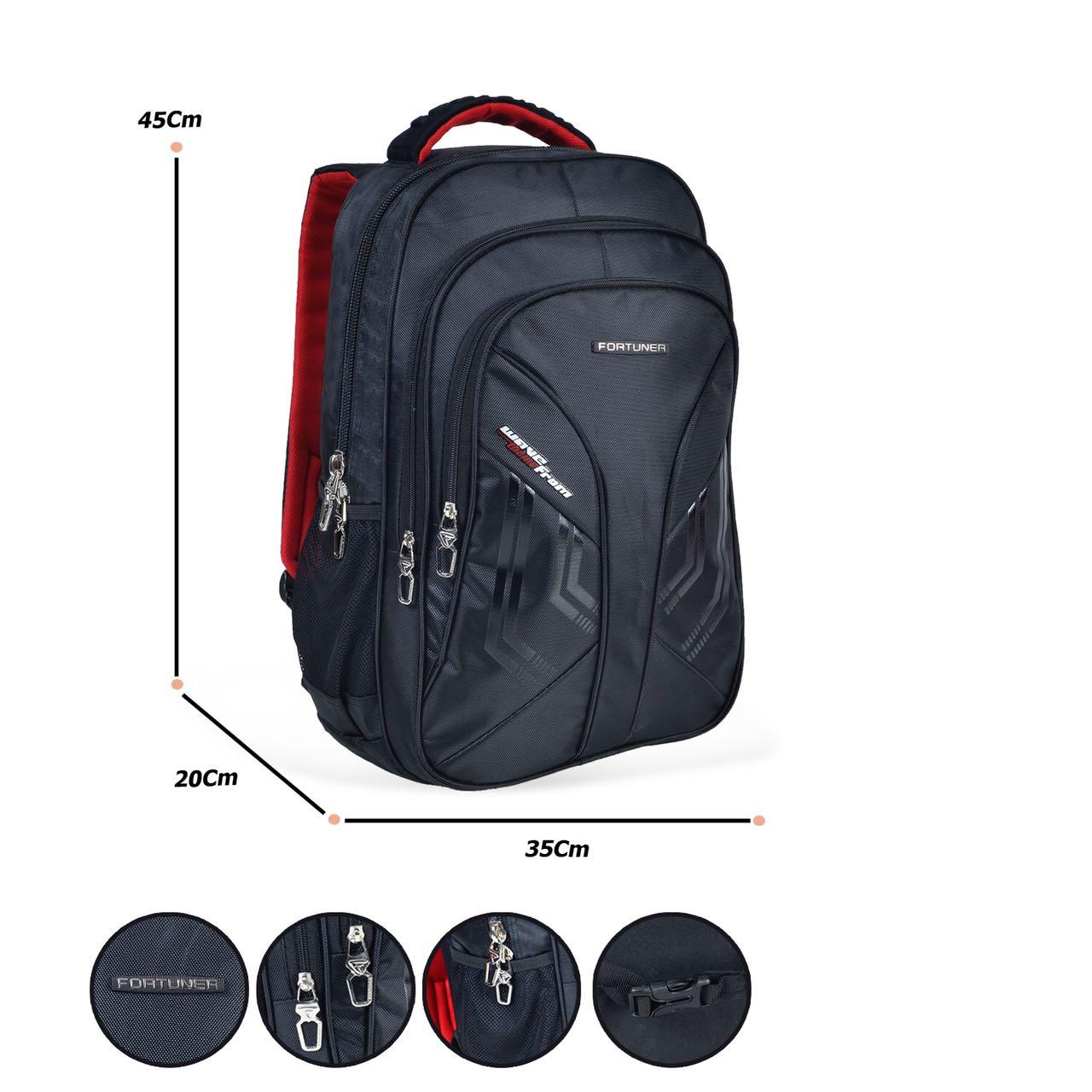 Tas Ransel Pria Fortuner  9701-18ZV BackPack Embos 18 Inchi Polyester Nylon Original - Black + Raincover