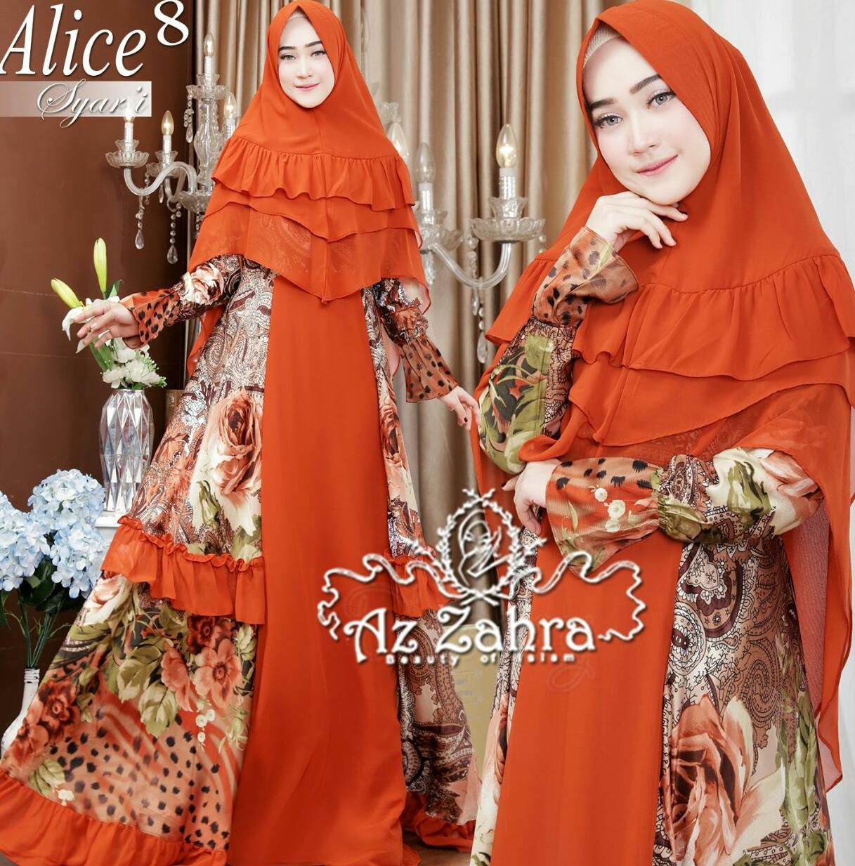 Gamis Syari Motif Sateen Mix Ceruty Alice 8 Bata Original by Azzahra