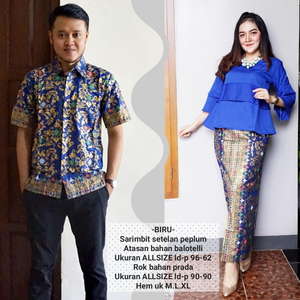 baju couple batik buat kondangan acara resepsi warna biru BSG606