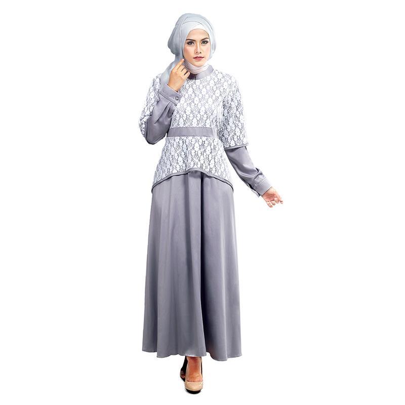 Inficlo SNS 212 Baju Gamis Wanita - bahan velvet - Murah & berkualitas (Abu-putih)