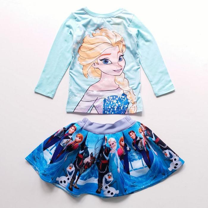 New Baju Setelan Anak Perempuan JW 25 I Kaos Rok Scuba Elsa Frozen Biru