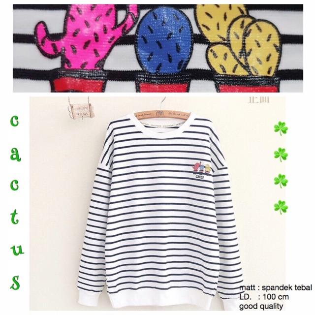 DAMAI FASHION JAKARTA - baju atasan sweater wanita CACTUS stripe - konveksi baju murah tanah abang